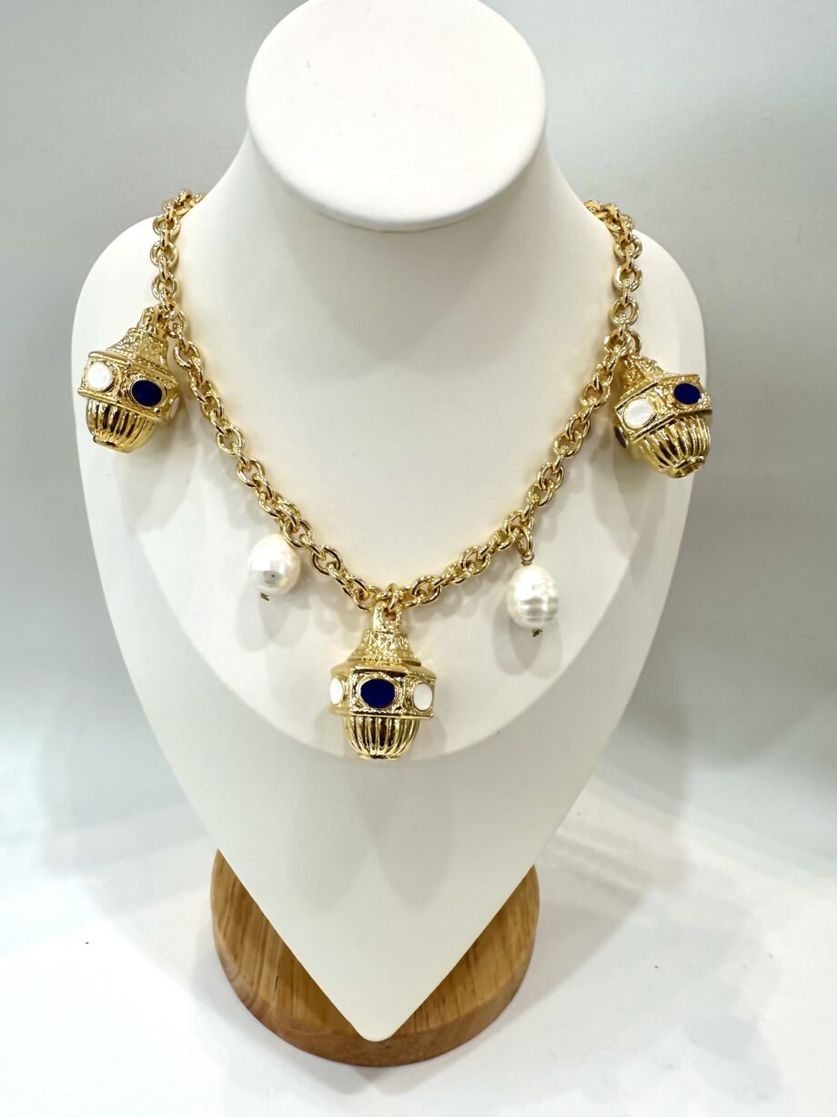 Collana con pendenti smaltati bianco/viola placcata oro Cora Regina